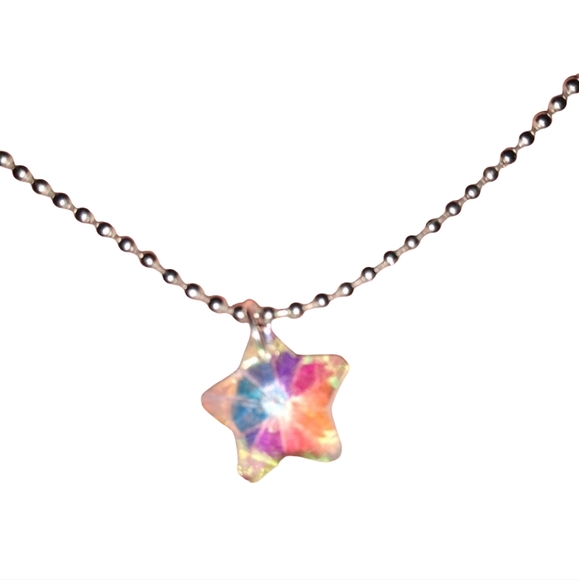 Rainbow Star Necklace Handmade AB Crystal Silver Ball Link Chain Choker or Long